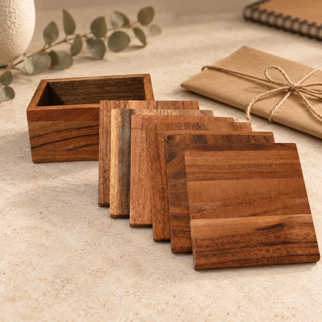 Engraved Wooden Coaster Set — 6 Pcs - view 4